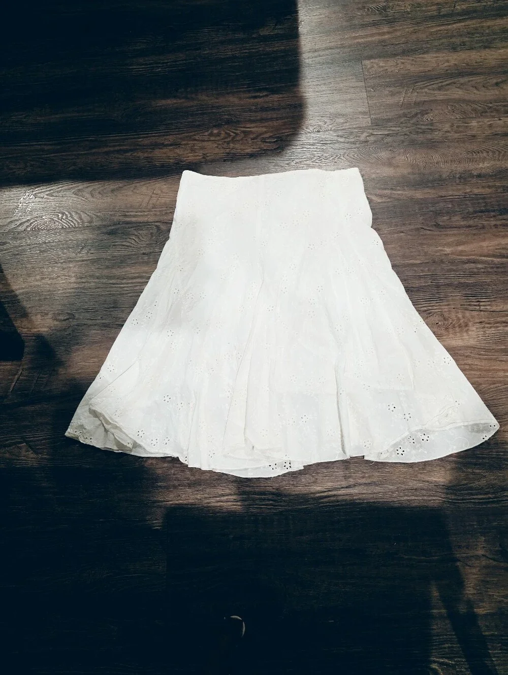 JKLA California White Eyelet Midi Skirt Large Cotton Lined Boho Cottagecore